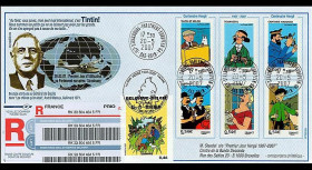 France 2007 - pli reco 'de Gaulle et Tintin - Centenaire Hergé'